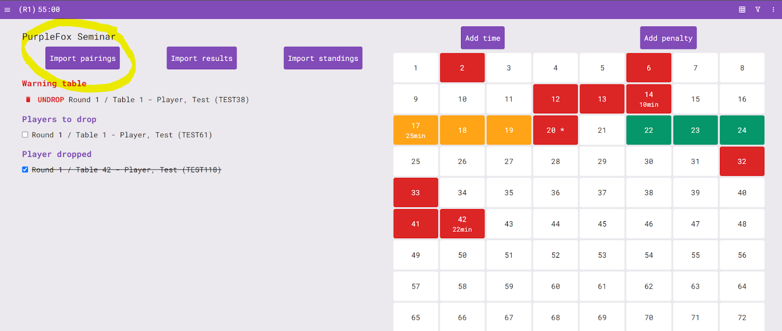 PurpleFox floor view β table statuses and round overview
